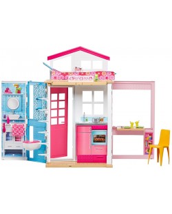 Двуетажна къща на Barbie от Mattel – Обзаведена, с дръжка за носене