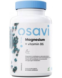 Magnesium + Vitamin B6, 90 капсули, Osavi