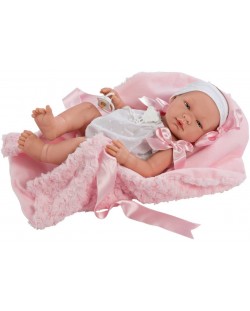 Кукла Asi - Бебе Мария, с бяло гащеризонче и розово одеяло