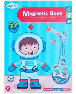 Магнитна книга Raya Toys - Дрехи за преобличане с момче, 59 части