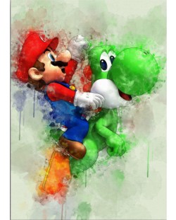 Метален постер Displate Games: Super Mario - Mario & Yoshi