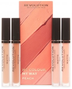 Makeup Revolution Комплект течни червила My Colour My Way, Peach, 4 броя