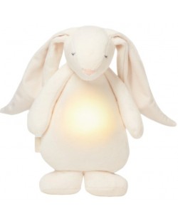 Мека играчка с нощна лампа и успокояващи звуци Moonie - Зайо, Cream
