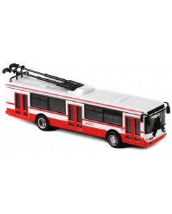 Метален тролейбус Rappa - 16 cm, червено-бял