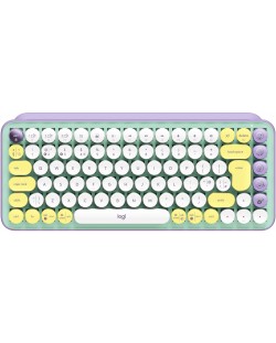 Механична клавиатура Logitech - POP Keys, безжична, Brown, лилава/зелена