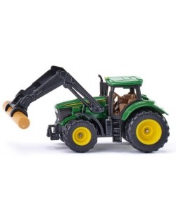 Метална играчка Siku - Трактор с щипки John Deere, зелен