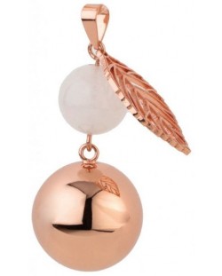 Медальон за бременни Bola - Розово злато с листо и перличка