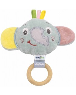 Мека играчка с дървен ринг BabyJem - Mini Elephant, Green