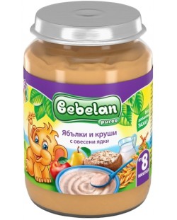 Млечна каша Bebelan Puree - Ябълки, круши и овесени ядки, 190 g