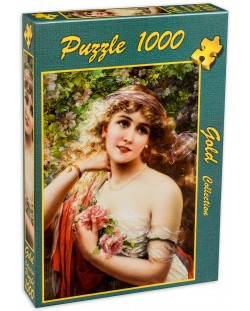 Пъзел Gold Puzzle от 1000 части - Млада дама с роза