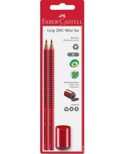 Моливи Faber-Castell Grip 2001 - 2 броя, острилка, асортимент