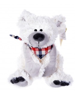 Плюшена играчка Morgenroth Plusch - Бяло мишле с карирано шалче, 23 cm