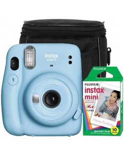 Моментален фотоапарат Fujifilm - instax mini 11 + калъф и хартия, син