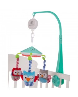 Музикална въртележка за кошара KikkaBoo Owls - С прожектор, в ментов цвят