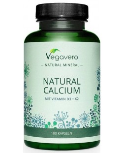 Natural Calcium mit Vitamin D3 + K2, 180 капсули, Vegavero