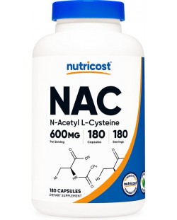 NAC N-Acetyl L-Cysteine, 600 mg, 180 капсули, Nutricost
