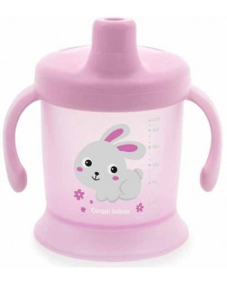 Неразливаща се чаша с твърд накрайник и капаче Canpol - Bunny and Company, 200 ml, розова