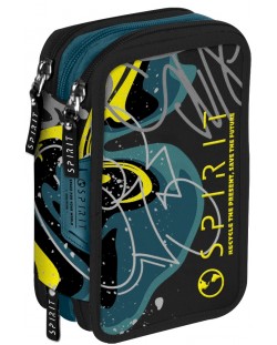 Несесер с пособия Spirit Graffiti - 3 ципа, черен с жълт надпис