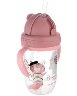 Нетечаща чаша със сламка Canpol babies Bonjour Paris - 270 ml, розова