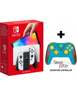 Nintendo Switch OLED - White + Steelplay Adventure Wireless Controller Bundle