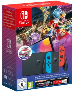 Nintendo Switch OLED - Neon Red & Neon Blue + Mario Kart 8 Deluxe + Booster Course и 90 дни NSO Pass