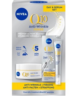 Nivea Q10 Комплект Anti-Wrinkle Power - Серум и Дневен крем, SPF15, 15 + 50 ml