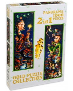 Панорамен пъзел Gold Puzzle от 2 x 1000 части - Нощна среща