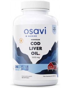 Norwegian Cod Liver Oil, 1000 mg, lemon, 180 гел капсули, Osavi