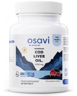 Norwegian Cod Liver Oil, 1000 mg, lemon, 60 гел капсули, Osavi