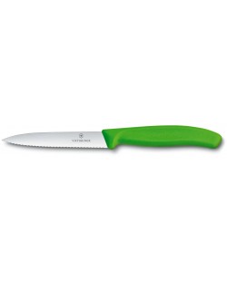 Нож за белене с назъбено острие Victorinox - Swiss Classic, 10 cm, зелен