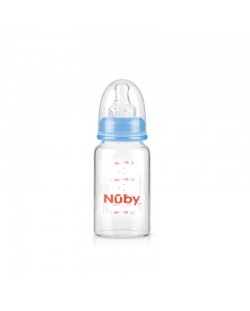 Стъклено шише с широко гърло Nuby, 120 ml, с биберон Slow Flow