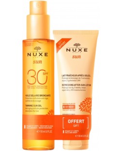 Nuxe Sun Комплект - Лосион за след слънце и Олио за тен, SPF30, 100 + 150 ml (Лимитирано)