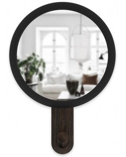 Огледало за стена със закачалка Umbra - Hub, черно
