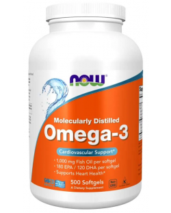 Omega-3 Molecularly Distilled, 500 капсули, Now