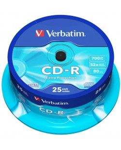 Оптичен носител Verbatim - CD-R 700MB 52X, Extra Protection Surface, 25 броя