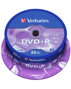 Оптичен носител Verbatim - DVD+R AZO 4.7GB 16X, Matt Silver Surface, 25 броя