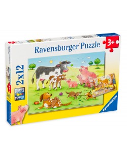 Пъзел Ravensburger от 2 x 12 части - Семейство щастливи животни