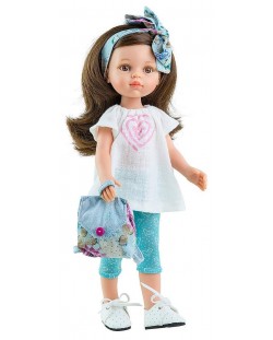 Кукла Paola Reina Amigas - Карол, с бяла блузка и шарена раничка, 32 cm