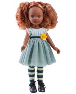 Кукла Paola Reina Amigas - Нора, с рокля без ръкави и жълто цвете, 32 cm