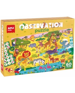 Пъзел-асоциативна игра Apli - Савана, 60 части, с плакат