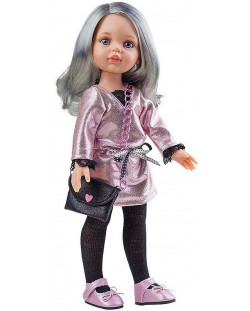 Комплект дрехи за кукла Paola Reina - Розова рокля и черна чантичка, 32 cm