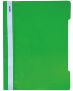 Папка Leitz - с машинка и перфорация, зелена