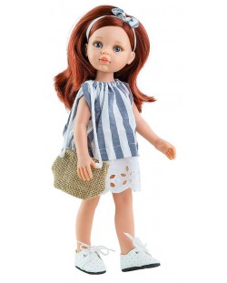 Кукла Paola Reina Amigas - Кристи, с рокля на бели и сини ивици, 32 cm