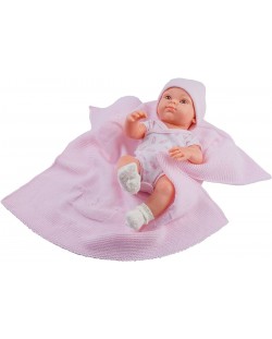 Кукла-бебе Paola Reina Mini Pikolines - С бяло боди и розово одеяло, момиченце, 32 cm