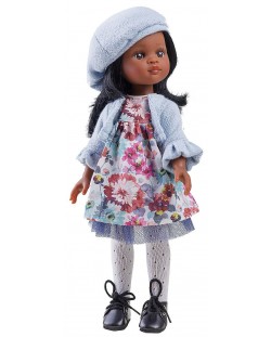 Кукла Paola Reina Amigas - Нора, с плетена синя жилетка, 32 cm