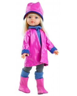 Комплект дрехи за кукла Paola Reina - Розов дъждобран и син пуловер, 32 cm