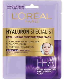 L'Oréal Hyaluron Specialist Памучна лист маска за лице, 30 ml
