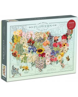 Пъзел Galison от 1000 части - Географска карта на цветя