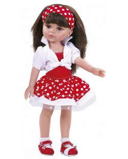 Комплект дрехи за кукла Paola Reina - Червена рокля на бели точки, 32 cm