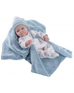 Кукла-бебе Paola Reina Mini Pikolines - Със синьо поларено одеяло, момиченце, 32 cm